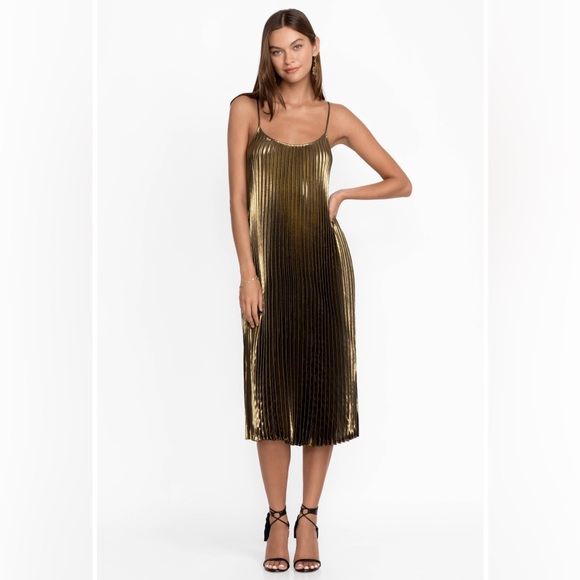 Johnny Was Golden Gem Pleated Midi Dress Size XS New Metallic Holiday Party - Picture 5 of 11